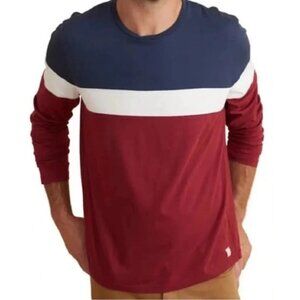 Marine layer jacob LS crew Mens Colorblock Long Sleeve Tee sz Medium red navy